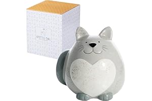 SPOTTED DOG GIFT COMPANY Tirelire Enfant, Céramique Tirelire Originale pour Filles Garçons et Adulte, Mignon Chat Themé Maison Chambre Déco, Cadeaux pour Les Amoureux du Chats, Gris 13x12cm