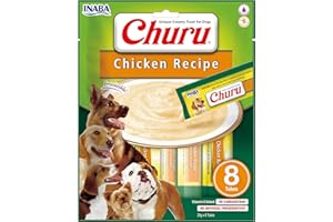 INABA Churu Perros - Receta Saludable de Pollo - Golosinas para Dar de Comer con la Mano - Delicioso Snack para Adiestramiento - Sin colorantes ni Conservantes - 160g (8 x 20g)