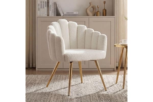 chairus Fåtölj, fuskpäls, loungestol för vardagsrum, stoppad sminkstol för sovrum, modern accentstol med metallben