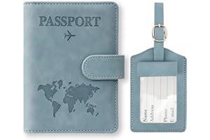 GADITIEK Porta Passaporto e Etichetta Valigia Aereo, Pelle Pu Custodia Passaporto Italiano con Blocco RFID, Portapassassaporto Cover per Carte Di Credito, D'Identità e Documenti Di Viaggio (blu)