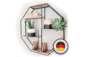 ‎KYTO Kyto Wandregal Achteckig 60x60cm Durchmesser, Robustes Oktagon Deko Regal aus Metall Oktagonalform und 5 Holz Ebenen