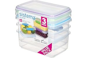 Sistema KLIP IT Food Storage Containers | 1 L | Stackable, Nestable & Airtight Fridge/Freezer Food Boxes with Lid | BPA-Free Plastic | Assorted Colours or Teal only | 3 Count