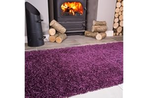 THE RUG HOUSE Ontario Plum Purple Fireside Fireplace Mantelpiece Hearth Shaggy Shag Fluffy Living Room Area Rug