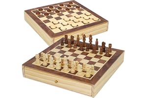 ColorBaby CB Games 45594 Jeu de société d'échecs et de Dames 2 en 1 en Bois avec tiroir 30 x 30 cm