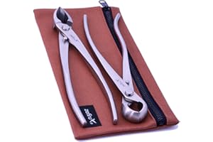ROBIN'S GARDEN Kit di Attrezzi per Bonsai da 210 mm in acciaio inox - Tronchese Sferica, Tronchese Concava dal taglio dritto e custodia in tela cerata