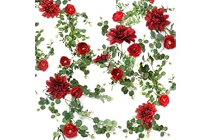 ORGMEMORY Ghirlanda di Eucalipto, 180cm, Ghirlanda di Fiori, Arco di Fiori, Ghirlanda di Eucalipto Artificiale, per Matrimoni, Decorazione per la Casa (Rosso)