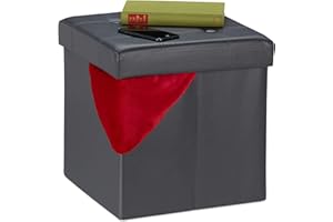 Relaxdays Pouf Contenitore Pieghevole, Puff Imbottito & Rivestito in Pelle Finta, 40 L, Sgabello Poggiapiedi, Pannelli MDF, PVC, gommapiuma, Grigio Scuro, 1 pz