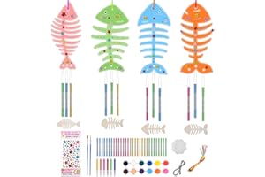 TUFA 12 Pcs Bricolage Colorer Enfant Carillon à Vent en Arête de Poisson, Bricolage Arête de Poisson en Bois à Colorer pour Enfants Loisirs Créatifs Activité Manuelle DIY Décorer