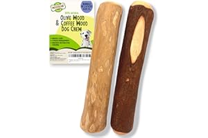 Woodbone Olive Wood and Coffee Wood Dog Chew Stick For Extra Large Dogs - Natural Dental Chewing Toy - Bundle of 2 Size XL