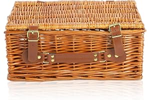WICKERFIELD Traditional Premium Wicker Gift Basket With Lid Empty Picnic Hamper WIth Handle Shop Retail Display Basket (Honey, Small)