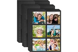 JAOMON 30 Stück 180 Taschen Fotohüllen DIN A4,Transparent Postkartenhüllen 6 Fach Geteilt Fotosichthüllen Klarsichtfolien Postkartenhüllen für Familien Hochzeits Fotoalbum A4 2/3/4 Ringbuch(Schwarz)