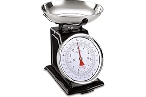 TERRAILLON - TRAD 500 - Balance de cuisine Vintge mécanique, Grand cadran, Grand bol 1L inclus, Tare manuelle, Capacité 5 Kg, Graduation 20 g, Finition Inox, Noir