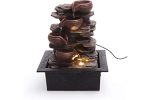 CREATIVE TOUCH Cascading Bowls on Rocks Formation Indoor Water Fountain with LED Light | Size 21 * 17.5 * 25 Cm | 3 Pin UK Plug Included |