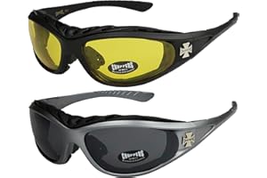 X-CRUZE Choppers - Lot de 2 paires de lunettes de soleil avec rembourrage dans les coloris noir anthracite argent et blanc - Unisexe Femmes Hommes Moto Motocycle Motard Biker Sport Vélo Bicyclette Mode