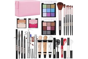 YBUETE Makeup Full Kit for Beginners Girls Women, Travel Makeup Set Present for Her,Cosmetic Set Include Eyeshadow Blush Lip Gloss Peel Off Lip Stain Eyeliner Mascara Eyebrow Pencil Cosmetic Bag