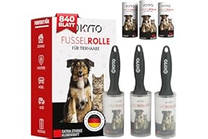 KYTO Lot de 12 rouleaux anti-peluches 840 feuilles pour vêtements, meubles, canapé, poils d'animaux, poils de chat, poils de chien, anti-peluches, poussière et saleté avec 3 poignées