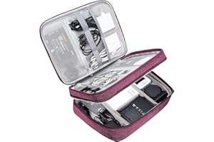 ACOPTON Travel Electronics Organizer, Waterproof Cable Organizer Bag for Electronic Accessories Double Layer Large Shockproof Cable Storage Bag for Cord, Power Bank, Tablet (Purple)