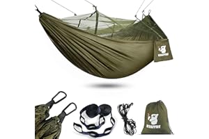 Kiaitre Hängematte, Hängematte Outdoor mit Moskitonetz - Leichte Nylon Hängematte für Rucksacktouren, Camping, Wandern und Strandabenteuer - 440lbs Tragfähigkeit, Mehrfarbig