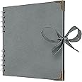 Bstorify Square Scrapbook Photo Albums 36 Pages (18 x 18 Cm) Grey Thick Paper, Hardcover, Metal Corners, Ribbon Closure - Ideal for Your Scrapbooking Albums, Art & Craft Projects (Grey, 18 x 18 Cm)