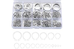 YWCHOSHE 408 Pcs External Retaining Rings, Circlips C-Clips Snap Rings, E-Clips Circlips Assortment Kit, 18 Sizes Stainless Steel Internal Retaining Rings for Grooved Shafts Studs Other Moving Parts