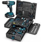 Sundpey 256 PCS Tool Box with Drill Driver Battery 21V | Electric Screwdriver with 2 x 2.0A.h Batteries, Tool Set with Comple