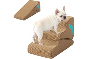Gardner Pet 2-in-1 Dog Steps for Bed, Adjustable 3-Steps High Density Foam Dog Ramp for Sofa, Water Resistant Pet Stairs with Non Slip Bottom, Suitable for Puppy, Small Animals, Brown
