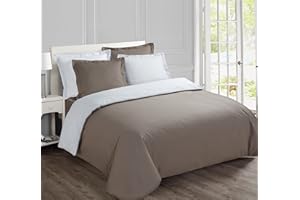 Vision - Parure da letto reversibile bicolore tortora/bianco - Set copripiumino 260 x 240 cm con 2 federe per letto king size - 100% cotone