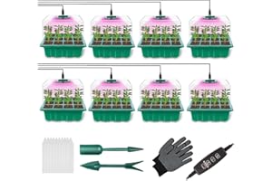 Flintronic Ulepszone tace na nasiona z lampką do uprawy, 8 sztuk, 96 ogniw, tace startowe do uprawy roślin szklarniowych z pełnym spektrum LED, regulowana jasność, ustawienia 4 timerów