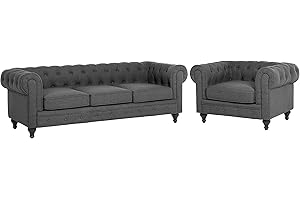 ‎BELIANI Beliani Wohnzimmer Set Sofa Sessel Polsterbezug in Grau Chesterfield