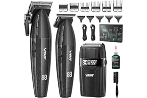 VGR 640 S3 Maquina de Cortar Pelo Hombre Profesional, 3 en 1 Inalámbrica Kit Barberia con Cortapelos Recortador de Precisión Afeitadora de Lámina, Pantalla LED, Carga USB, Cuchillas Cerámicas, Negro