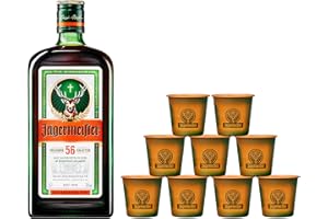 ‎JÄGERMEISTER Jägermeister exklusives Geschenkset | mit GRATIS 9 Alu Shot Cups und 0,7l Kräuterlikör 35% Vol. | 56 erlesene Kräuter | Im Eichenfass gelagert | Das Original aus Wolfenbüttel