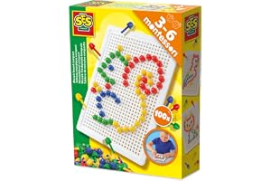 SES Creative 14046 – Mosaikplatta kompakt, 100 stift i 4 färger, återanvändbart set för små barn