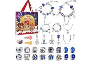 Alishomtll Schmuck Adventskalender 2024 Mädchen, DIY Weihnachtskalender Schmuck, 24 Füllung Basteln Charm Armbänder Ringe Halsketten Kit, Weihnachten Geschenk Kinder Frauen Teenager 10 12 Jahre Blau