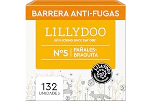 Pañales-braguita LILLYDOO - talla 5 (11-16 kg), caja mensual (132 unidades), protección contra fugas, delicados con la piel, suaves, sin perfumes ni lociones, dermatológicamente testados