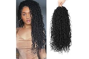 FIRSTCYH HAIR Goddess Locs Crochet Hair for Black Women 24 Inch 8 Packs Boho Faux Locs Crochet Hair Boho Crochet Locs Pre Looped River Locs with Curly Ends (1B#)