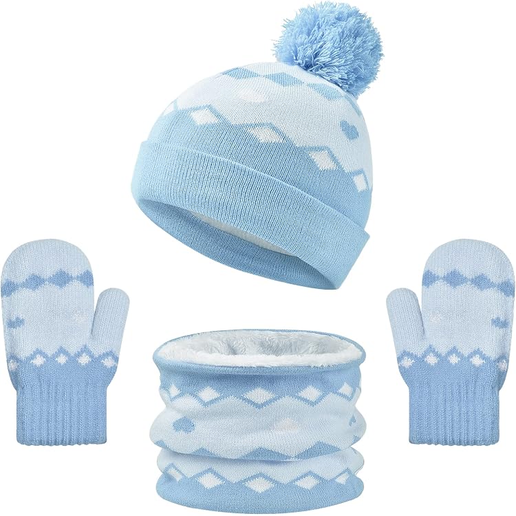 Ensemble Bonnet Hiver Enfant - Bonnet Doublé Polaire + Cache-Cou + Gants - Taille Unique 2-10 Ans - Garçon Et Fille