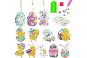 LGZIN 5D Diamond Painting Ostern, Diamond Painting Kinder, Ostern Diamant Aufkleber Kit, Diamond Painting Sticker mit Diamond Painting Schlüsselanhänger, Ostern Geschenk für Jungen und Mädchen