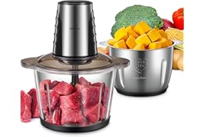 REEMIX Tritatutto da Cucina Elettrico con 2 Grandi Ciotole (3L+3L), Mini Tritatutto Elettrico, 2 Velocità, 1 Lama a Doppio Livello, Tritacarne con Motore in Rame da 500W per Alimenti