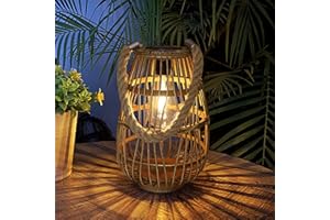 Pearlstar Lampe solaire en rotin, à suspendre pour l'extérieur, décoration de jardin, étanche pour l'extérieur, véranda, pelouse, cour, lampe solaire allumée/arrêt de voiture, 27 cm de haut (style1)