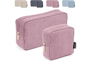 MAGEFY Makeup Bag 2 Pcs Small Makeup Bag for Handbag Corduroy Make up Bag with Compartments Travel Makeup Pouch for Girls Women (Pink)