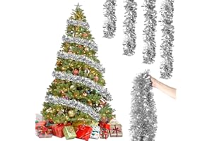 6 Stück x 2M Weihnachten Lametta Girlande, Lametta Girlande Weihnachtsgirlande, Glitzernd Girlande Weihnachten Innen-Und Außen für Weihnachtsbaum Weihnachtsfeier, Lametta Weihnachtsdekoration Silber