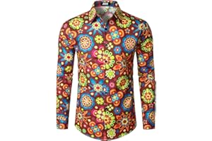 JOGAL Mens Regular fit Floral Dress Shirt Long Sleeve Printed Casual Button Down Shirts
