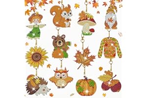 LJEVANDRIA Diamond Painting Schlüsselanhänger für Erwachsene Kinder Herbst Bastelset Halloween Anhänger set mit Herbstwichtel und Tiere Doppelseitige Fall Diamonds Crystal Art Erntedankfest Deko Geschenk