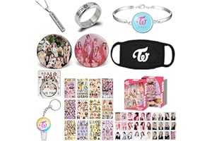 ZHENGGE Kpop Twice Geschenke Set, Twice Fotokarte, Aufkleber, Armband, Gesichtsschutz, Ringe, Anhänger Halskette, Button Pin, Telefonringhalter, Schlüsselanhänger