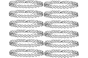 L0FAMY 12 Pcs Tattoo Choker Necklace, Choker Necklaces for Women, Black Plastic Stretch Necklaces, Gothic Accessories 90s Choker Necklaces Kit Chain Tattoo, Gothic Tattoos Chokers Chain Jewelry For Women