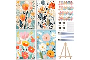 GHHKUD Flores Paisajes Pintar por Numeros Adultos, Pack 4 Kit de Pintura por Números, con Pinceles, Pigmento Acrílico, Pintura de Dibujo DIY, Paint by Numbers Kit 20X30CM