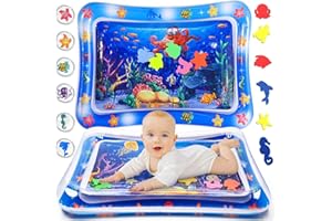 ZZRSYJ Almohadilla Agua Inflable Plegable Cojín Colchones de tiempo boca abajo para Bebés 3 6 9 12 Meses Alfombra Agua Bebe con Agua Tema Oceánico para Actividades de Desarrollo Temprano del Bebé