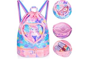 PINKSHEEP Gym Drawstring Backpack for Kids - Waterproof Sports Gym Beach Bags withwith Shoes Compartment and Wet Proof Pocket for Swimming Pool Beach Travel School