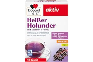 ‎DOPPELHERZ Doppelherz Heißer Holunder - Vitamin C und Zink zur Unterstützung der normalen Funktion des Immunsystems - heiß und kalt - vegan - 10 Beutel