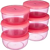 Amazon Brand - Solimo Nestable & Stackable Container Set, Round, 1900 Ml, Set Of 6, Pink - Plastic